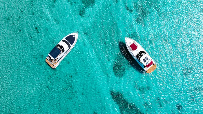 Aerial, Two Yachts on the Caribbean