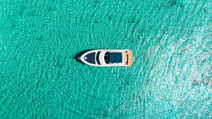 Eden Luca Blue, Cinematic Top-Down Over Turquoise Water